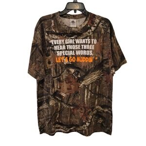 Mossy Oak Break Up Infinity Camo T Shirt Womens XL Let's Go Muddin Graphic Tee